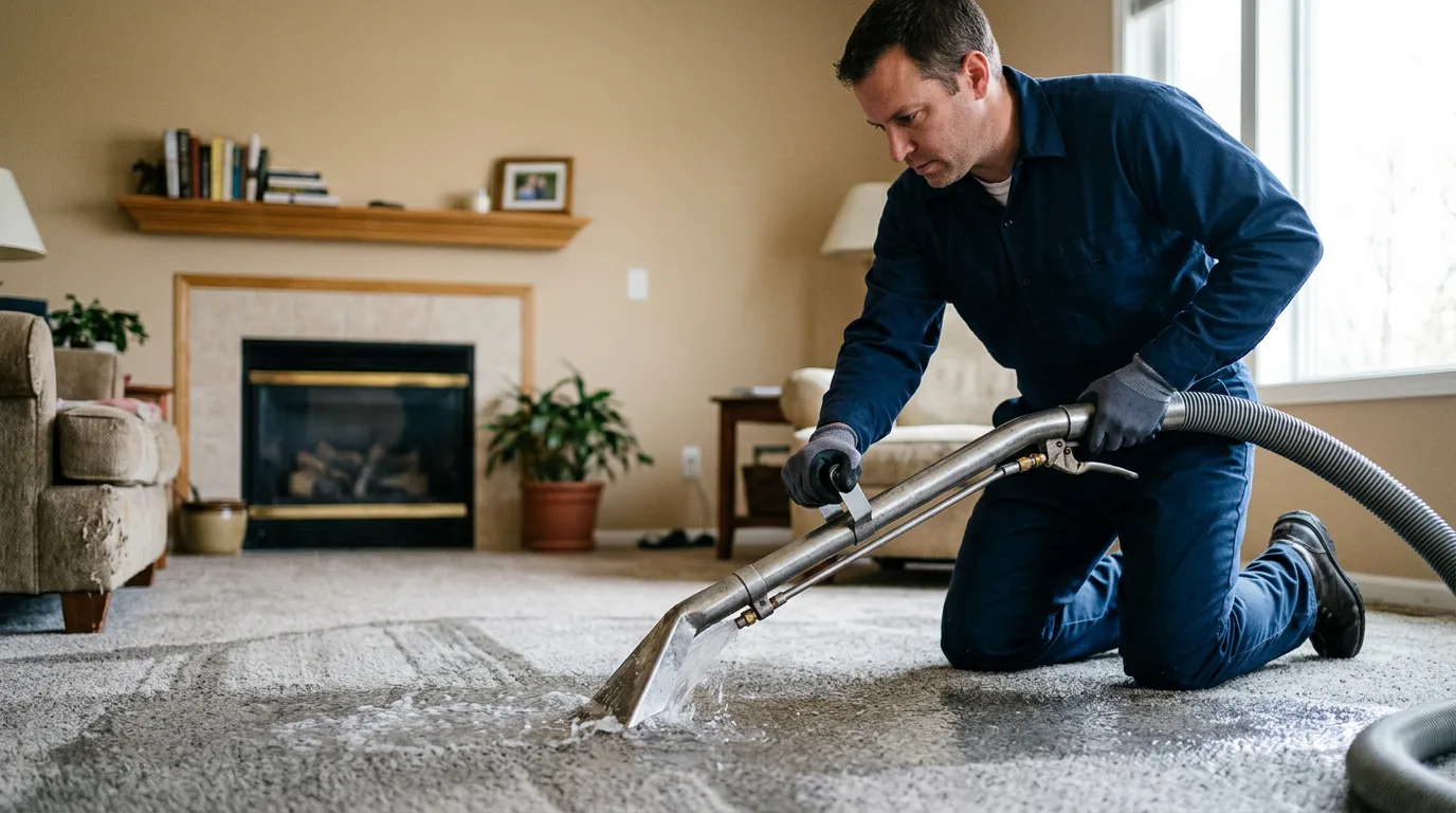 Water damage restoration technician working near Auburn, IN